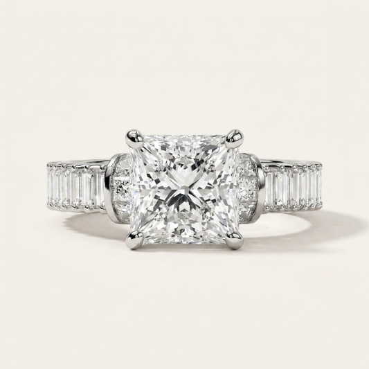 Moissanite 4.63 CT Princess & Baguette Cut Diamond Cluster Ring