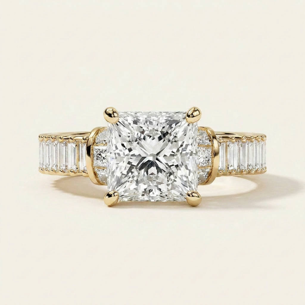 Moissanite 4.63 CT Princess & Baguette Cut Diamond Cluster Ring
