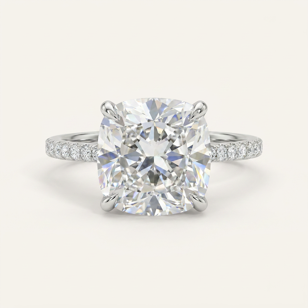 Moissanite 2.50 CT Cushion & Round Cut Diamond Solitaire Ring (V-Artdeco)
