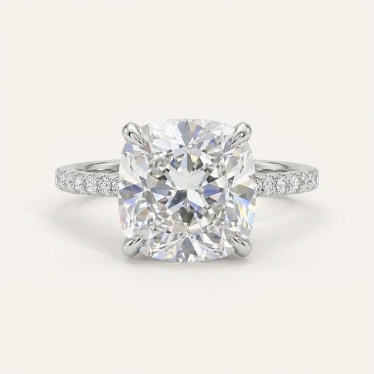 Moissanite 2.50 CT Cushion & Round Cut Diamond Solitaire Ring (V-Artdeco)