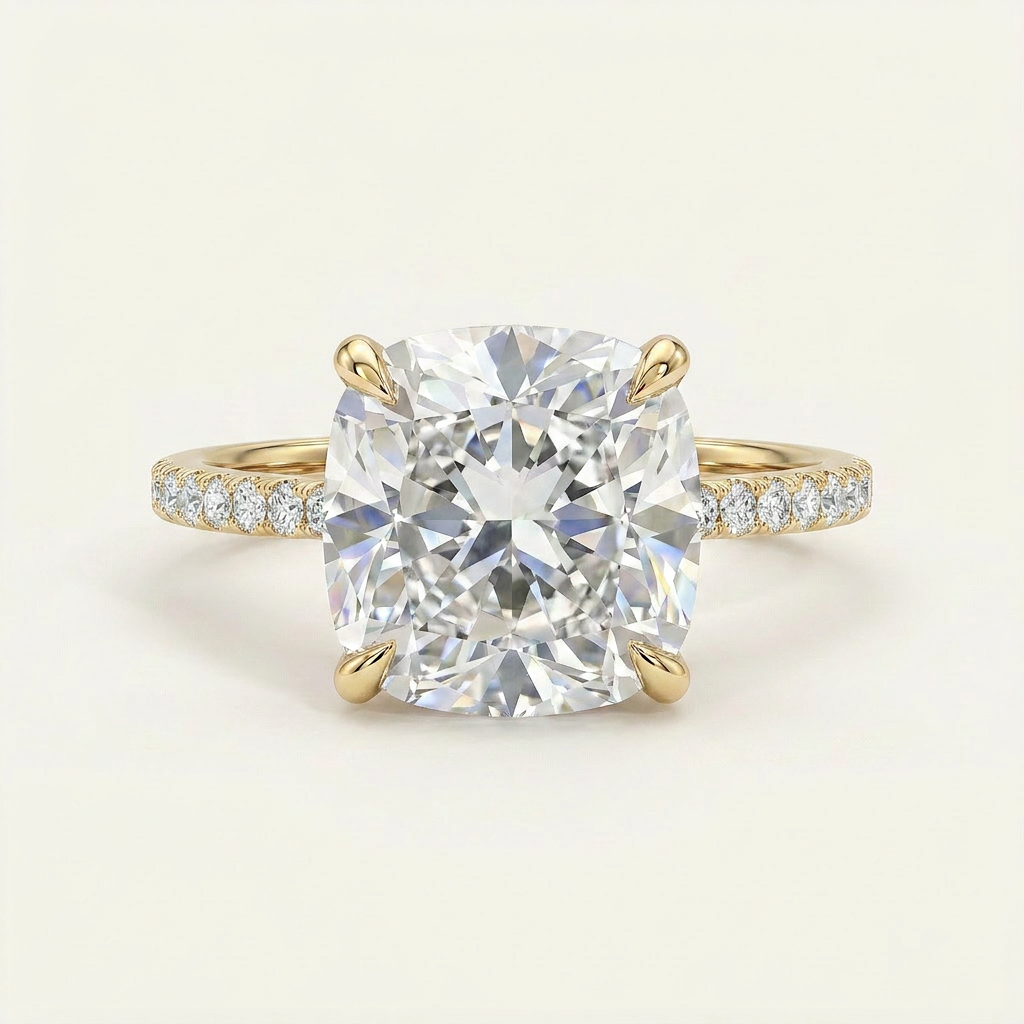 Moissanite 2.50 CT Cushion & Round Cut Diamond Solitaire Ring (V-Artdeco)