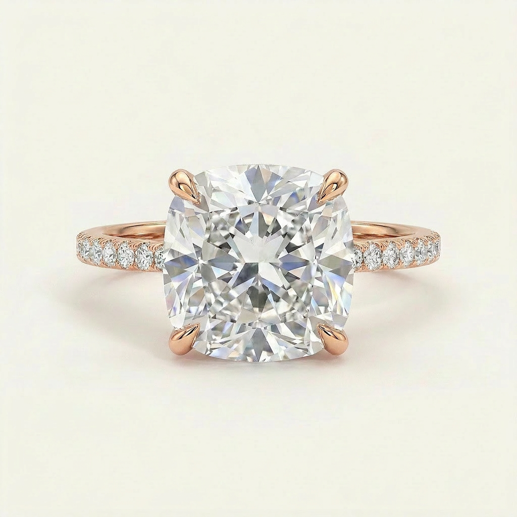 Moissanite 2.50 CT Cushion & Round Cut Diamond Solitaire Ring (V-Artdeco)
