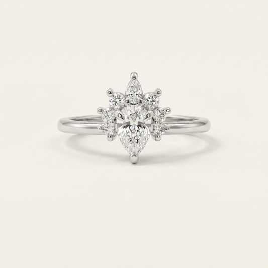 Moissanite 2.50 CT Pear & Round Cut Diamond Cluster Ring
