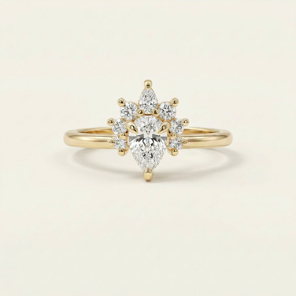 Moissanite 2.50 CT Pear & Round Cut Diamond Cluster Ring