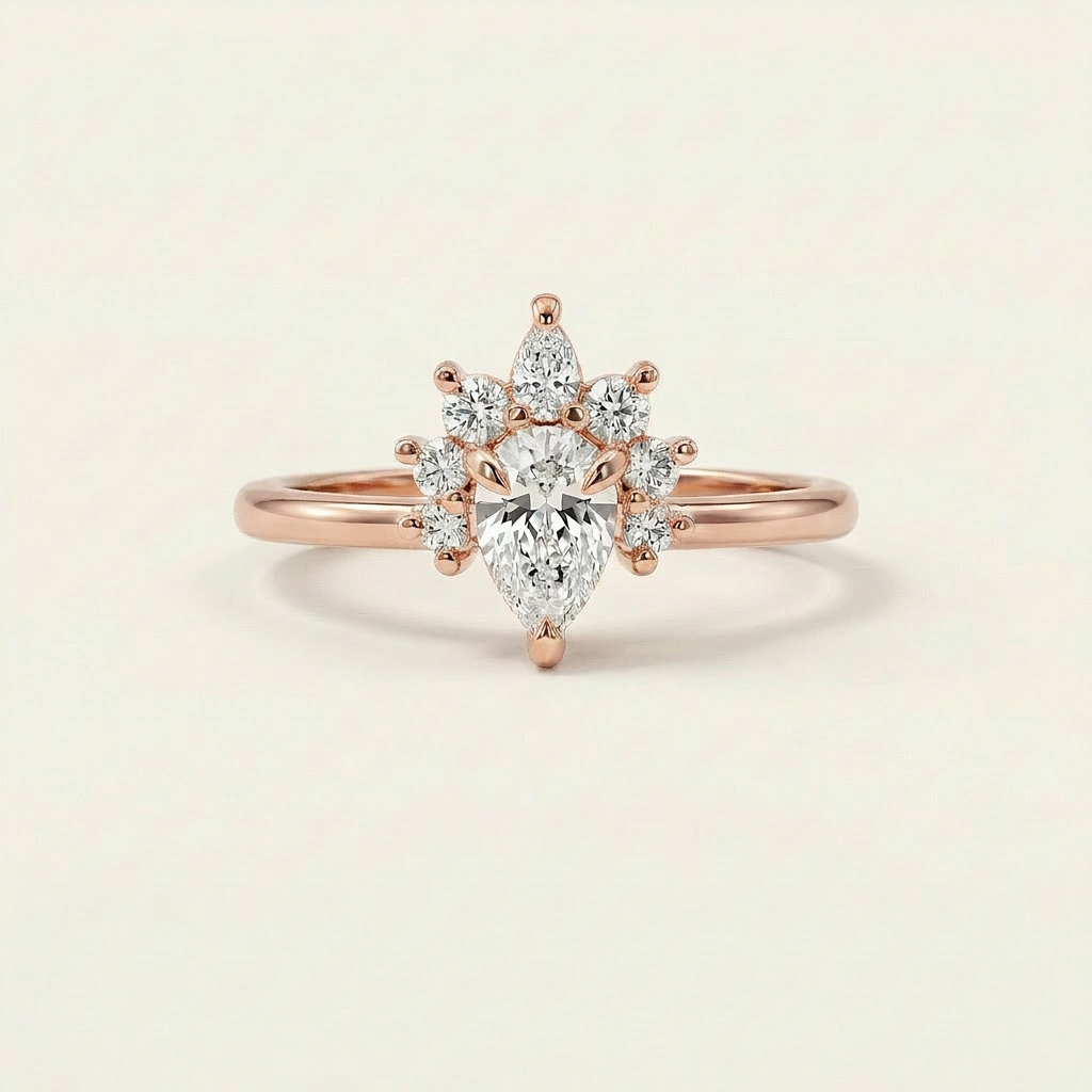 Moissanite 2.50 CT Pear & Round Cut Diamond Cluster Ring
