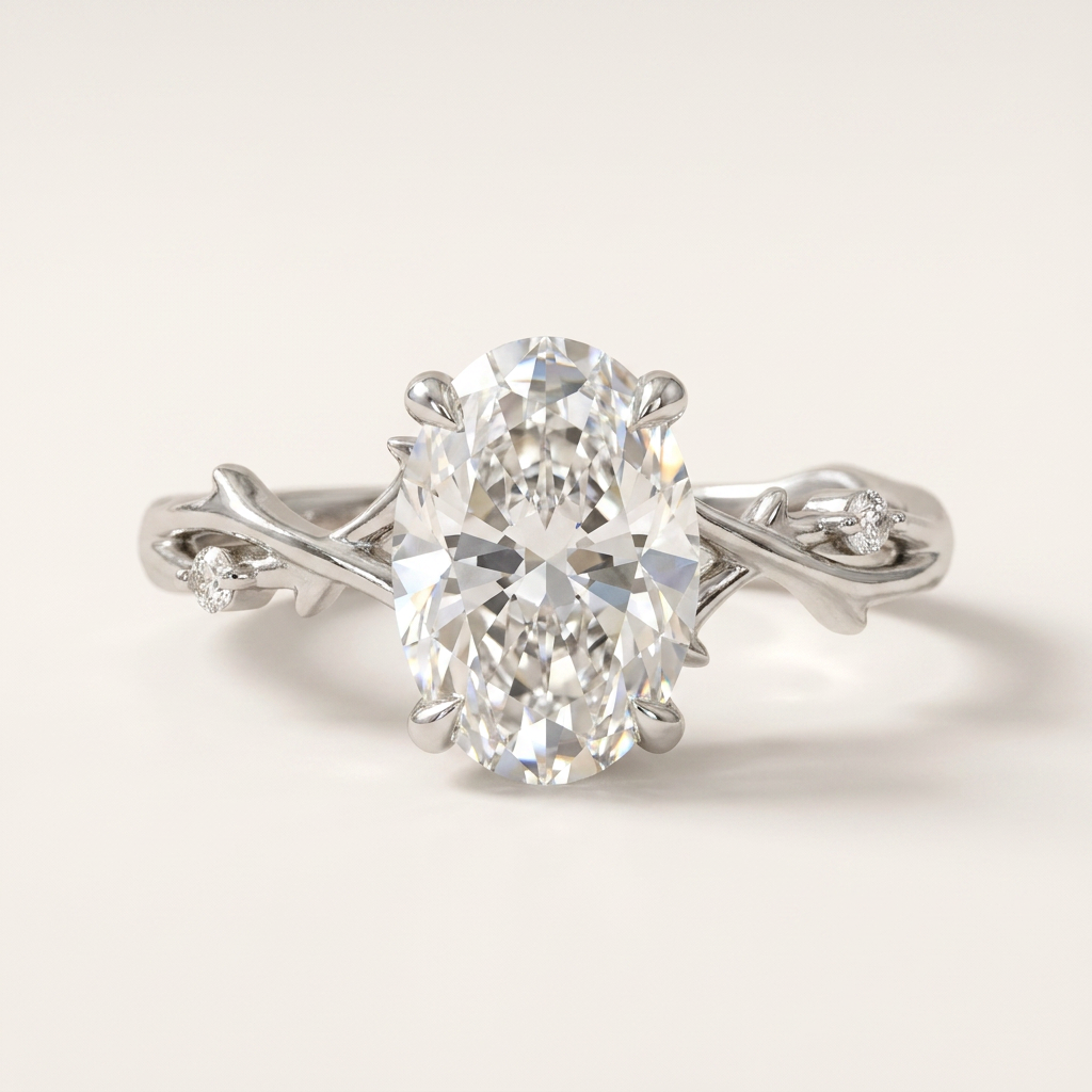 Moissanite 2.15 CT Oval & Round Cut Diamond Solitaire Ring