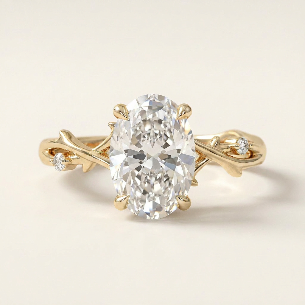 Moissanite 2.15 CT Oval & Round Cut Diamond Solitaire Ring