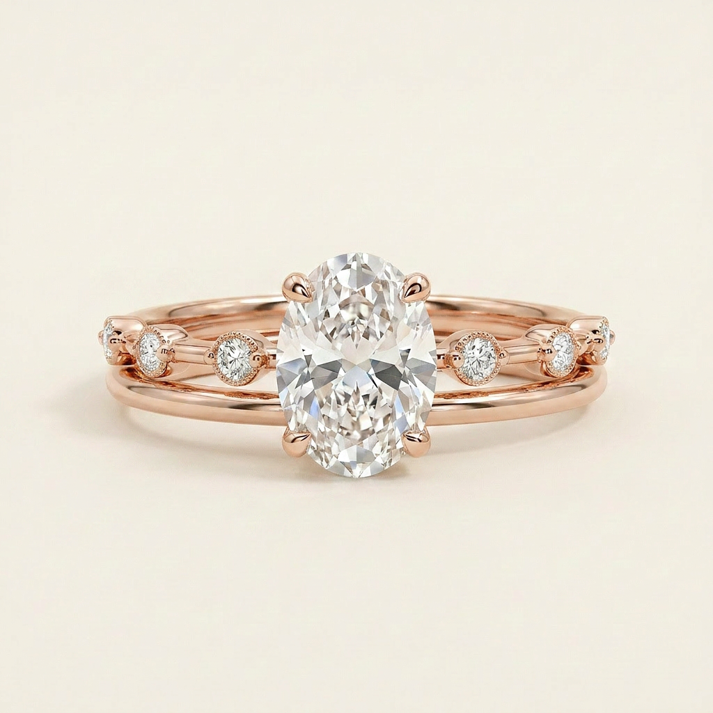 Moissanite 3.00 CT Oval & Round Cut Diamond Solitaire Ring (V-Avantgarde)