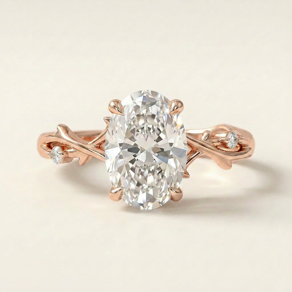 Moissanite 2.15 CT Oval & Round Cut Diamond Solitaire Ring