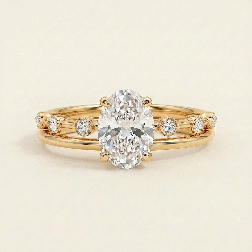 Moissanite 3.00 CT Oval & Round Cut Diamond Solitaire Ring (V-Avantgarde)