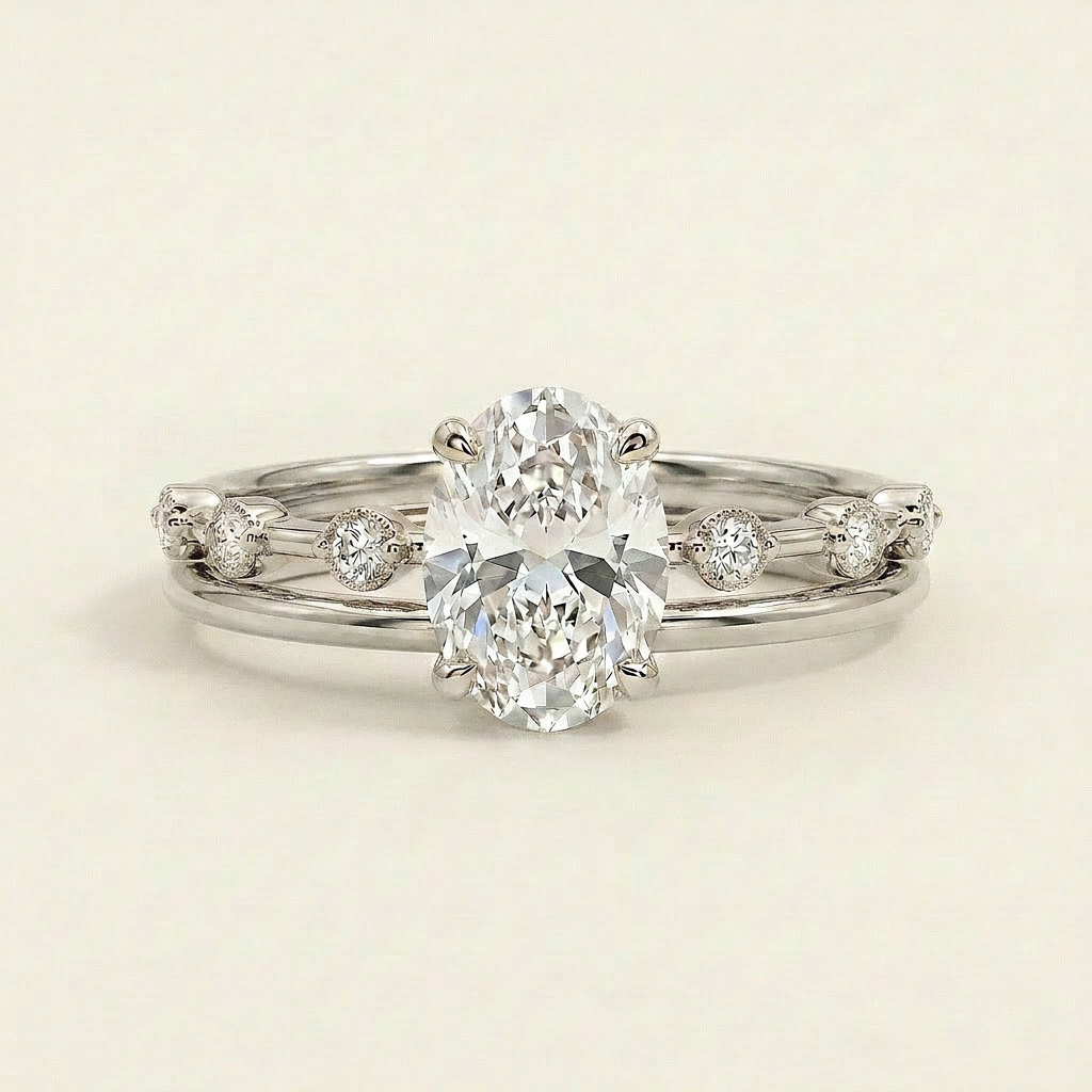 Moissanite 3.00 CT Oval & Round Cut Diamond Solitaire Ring (V-Avantgarde)
