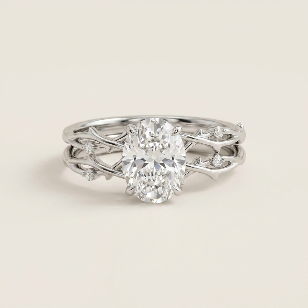 Moissanite 2.15 CT Oval & Round Cut Diamond Solitaire Ring