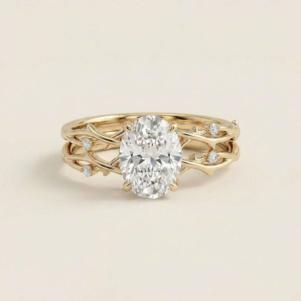 Moissanite 2.15 CT Oval & Round Cut Diamond Solitaire Ring