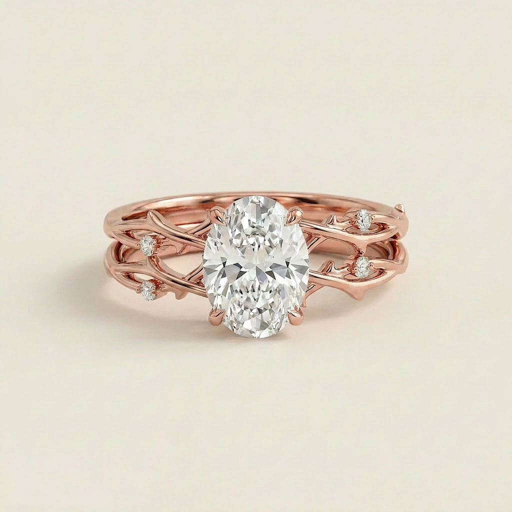 Moissanite 2.15 CT Oval & Round Cut Diamond Solitaire Ring