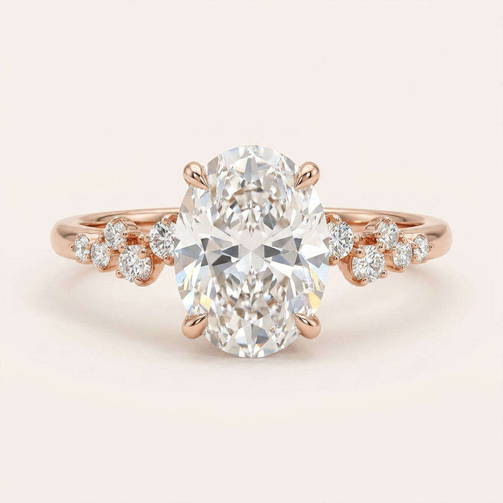 Moissanite 3.75 CT Oval & Round Cut Diamond Solitaire Ring