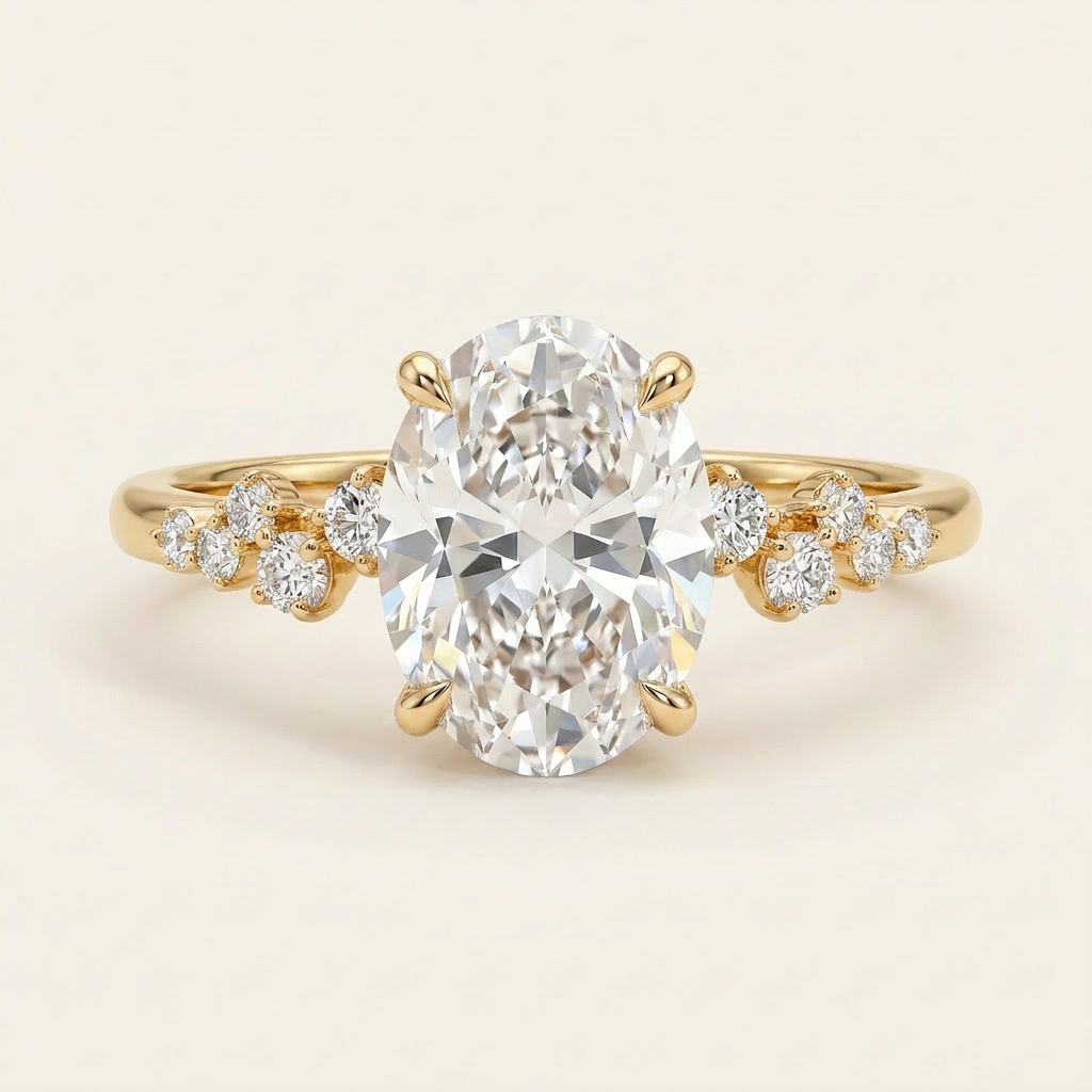 Moissanite 3.75 CT Oval & Round Cut Diamond Solitaire Ring