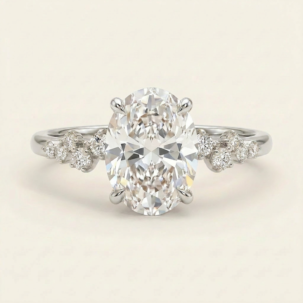 Moissanite 3.75 CT Oval & Round Cut Diamond Solitaire Ring