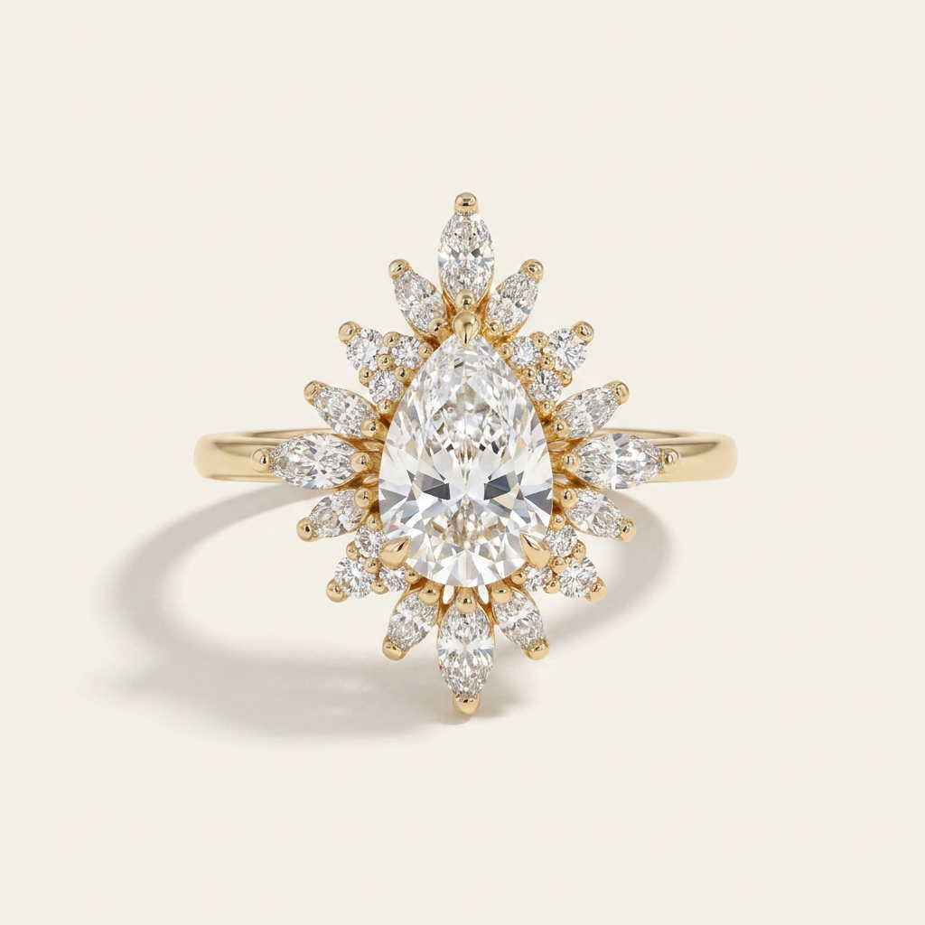 Moissanite 2.25 CT Pear & Round Cut Diamond Cluster Ring