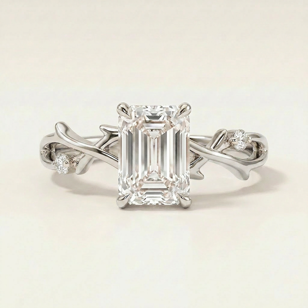Moissanite 1.65 CT Emerald Cut Diamond Solitaire Ring