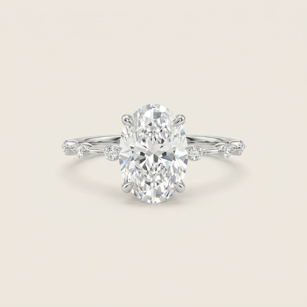 Moissanite 3.50 CT Oval & Round Cut Diamond Solitaire Ring (V-Minimalist)