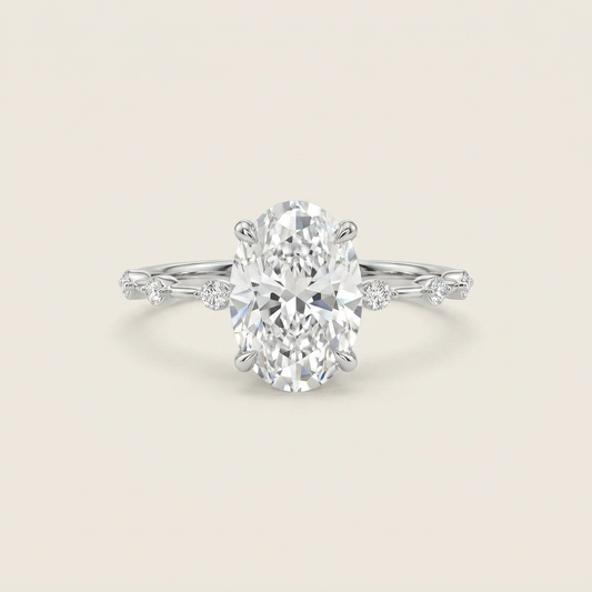 Moissanite 3.50 CT Oval & Round Cut Diamond Solitaire Ring (V-Minimalist)