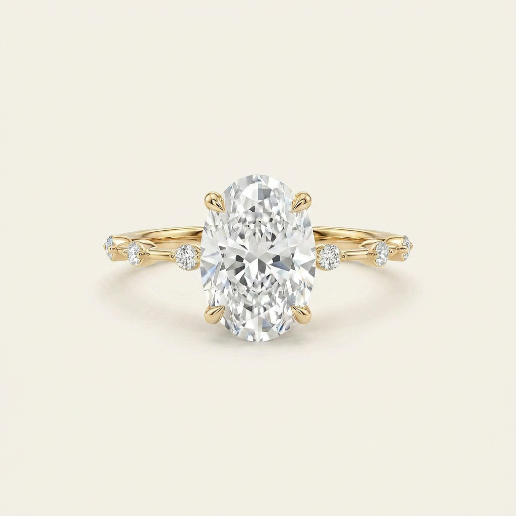 Moissanite 3.50 CT Oval & Round Cut Diamond Solitaire Ring (V-Minimalist)