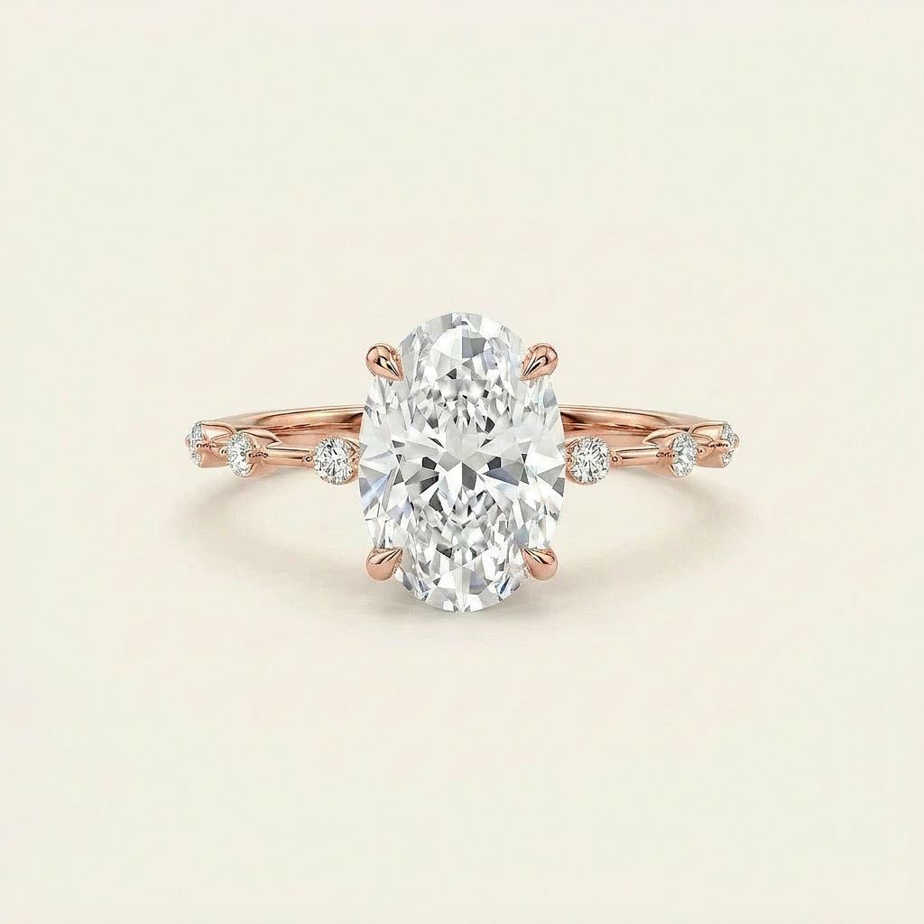 Moissanite 3.50 CT Oval & Round Cut Diamond Solitaire Ring (V-Minimalist)