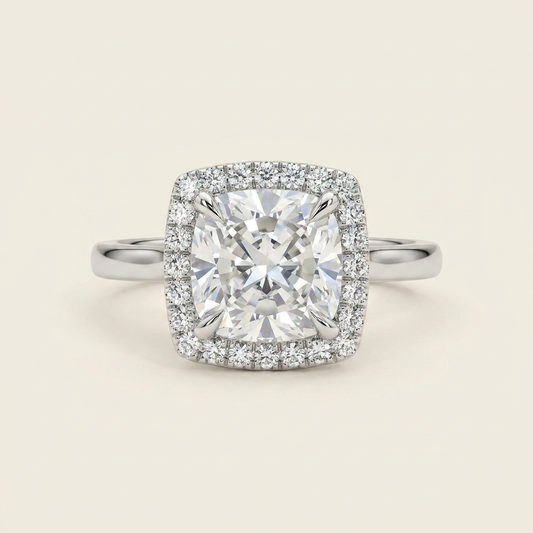 Moissanite 3.00 CT Cushion & Round Cut Diamond Halo Ring
