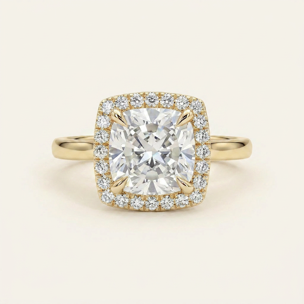 Moissanite 3.00 CT Cushion & Round Cut Diamond Halo Ring