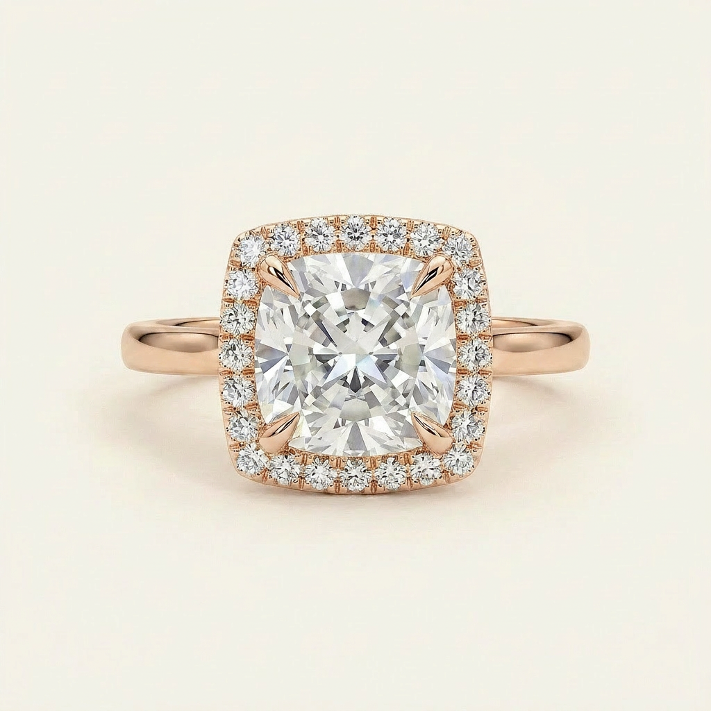 Moissanite 3.00 CT Cushion & Round Cut Diamond Halo Ring