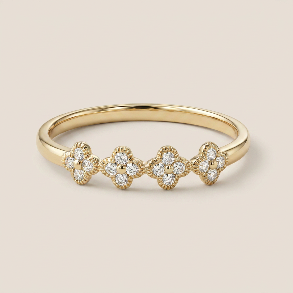 Moissanite 0.12 CT Round Cut Diamond Ring (V-Edwardian)