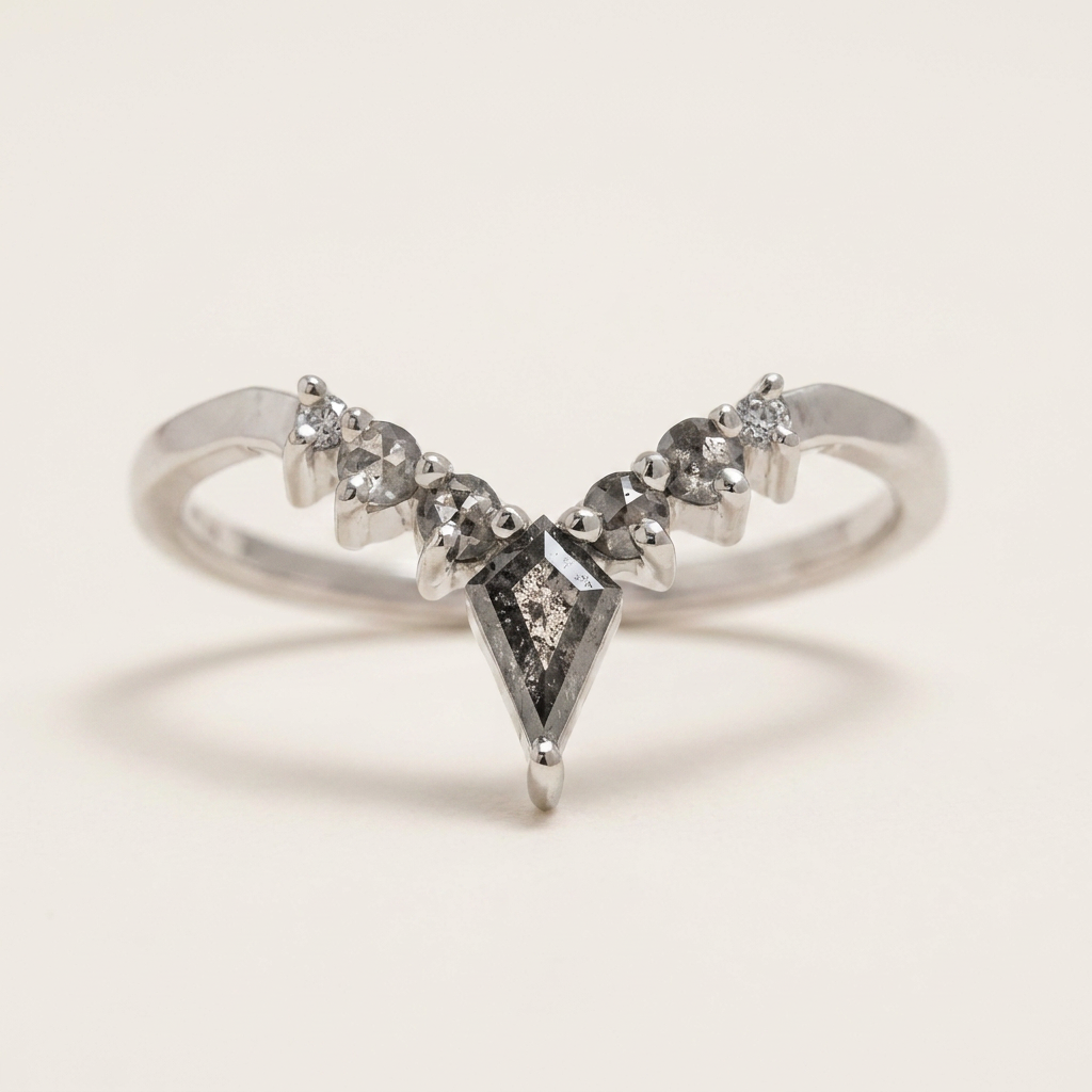 0.45 CT Kite & Round Cut Salt and Pepper Diamond Ring
