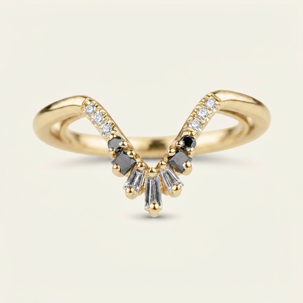 Moissanite 0.20 CT Baguette & Round Cut Diamond Ring (V-Brutalist)