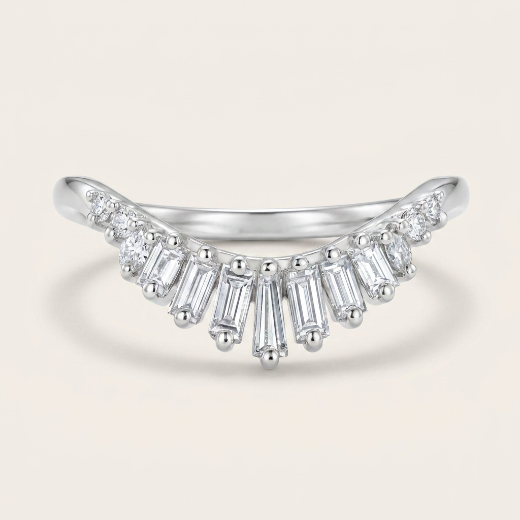 Moissanite 0.39 CT Baguette & Round Cut Diamond Ring