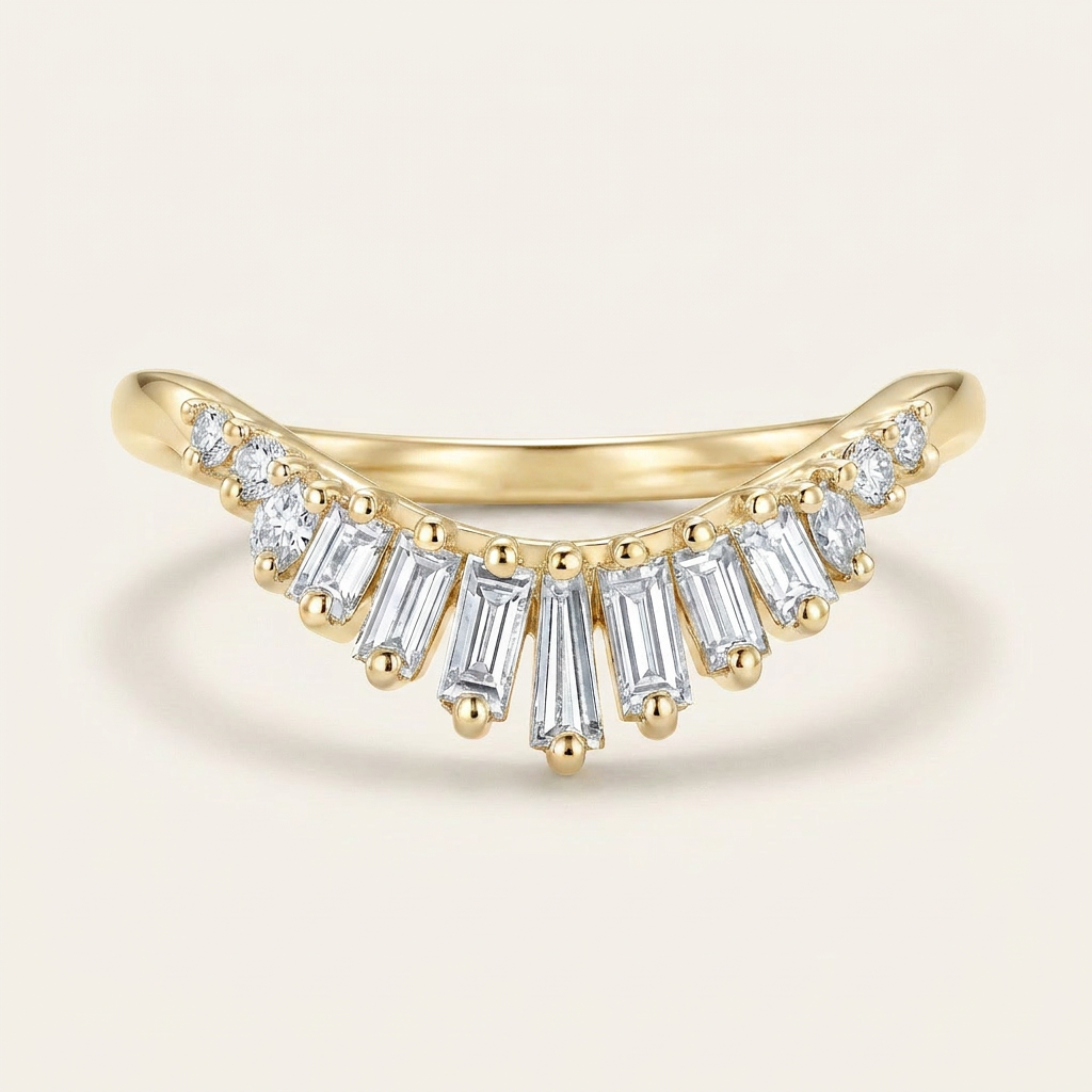 Moissanite 0.39 CT Baguette & Round Cut Diamond Ring
