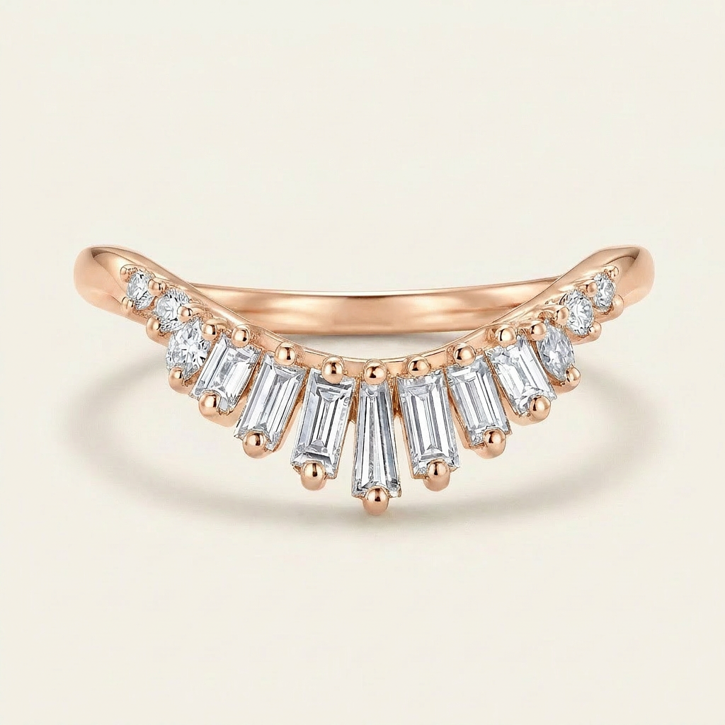Moissanite 0.39 CT Baguette & Round Cut Diamond Ring