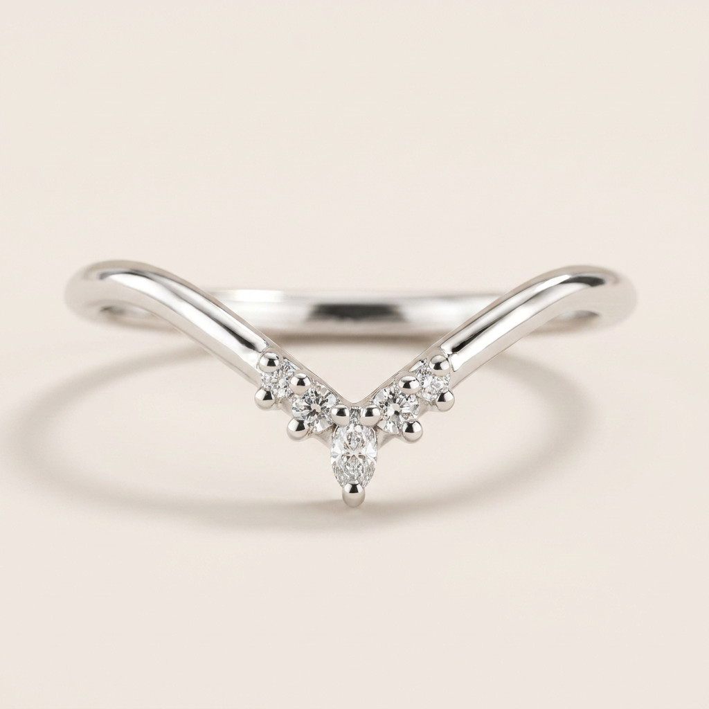 Moissanite 0.12 CT Marquise & Round Cut Diamond Ring (V-Artnouveau)