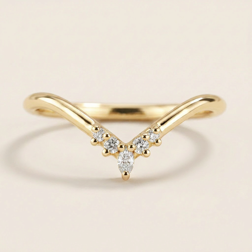 Moissanite 0.12 CT Marquise & Round Cut Diamond Ring (V-Artnouveau)