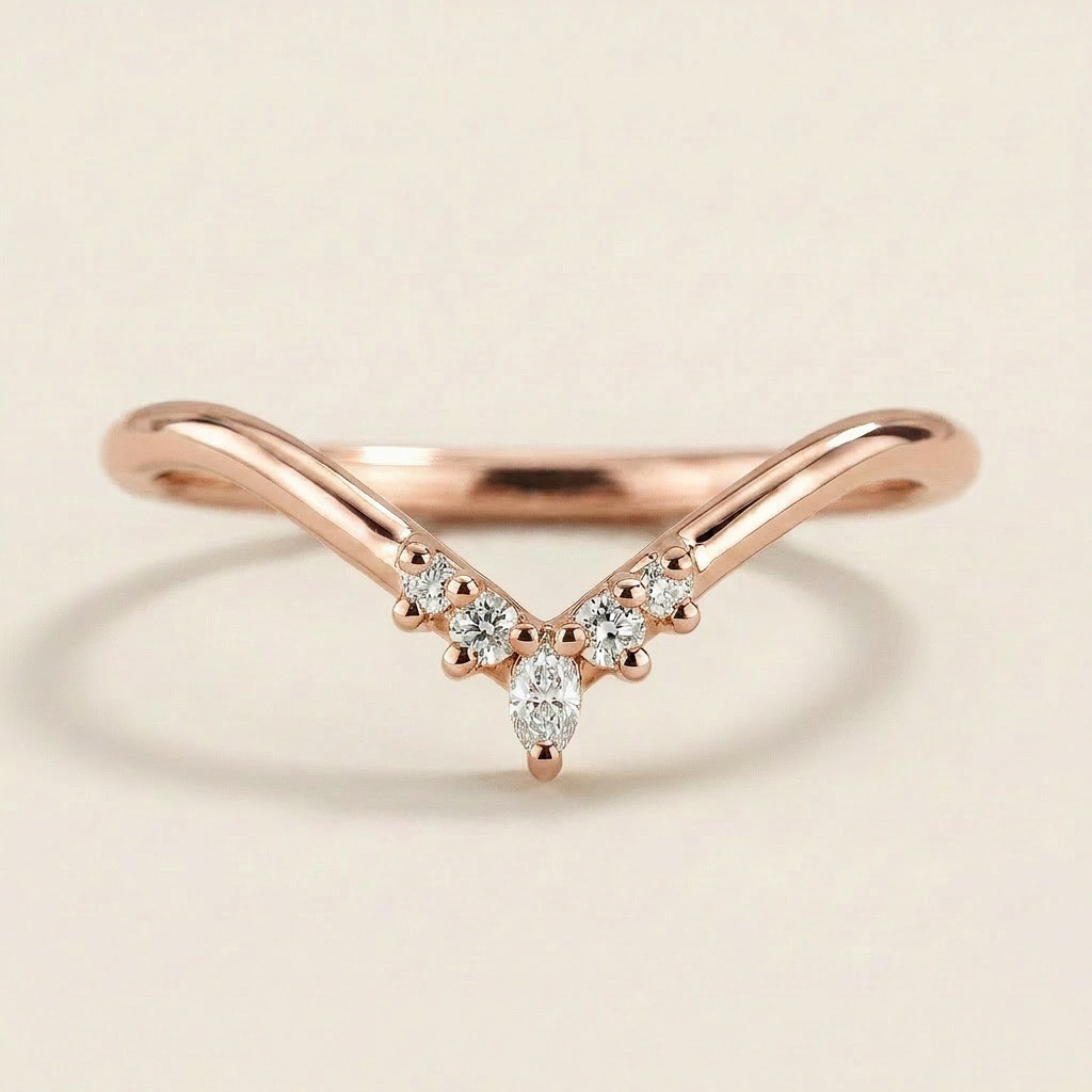 Moissanite 0.12 CT Marquise & Round Cut Diamond Ring (V-Artnouveau)