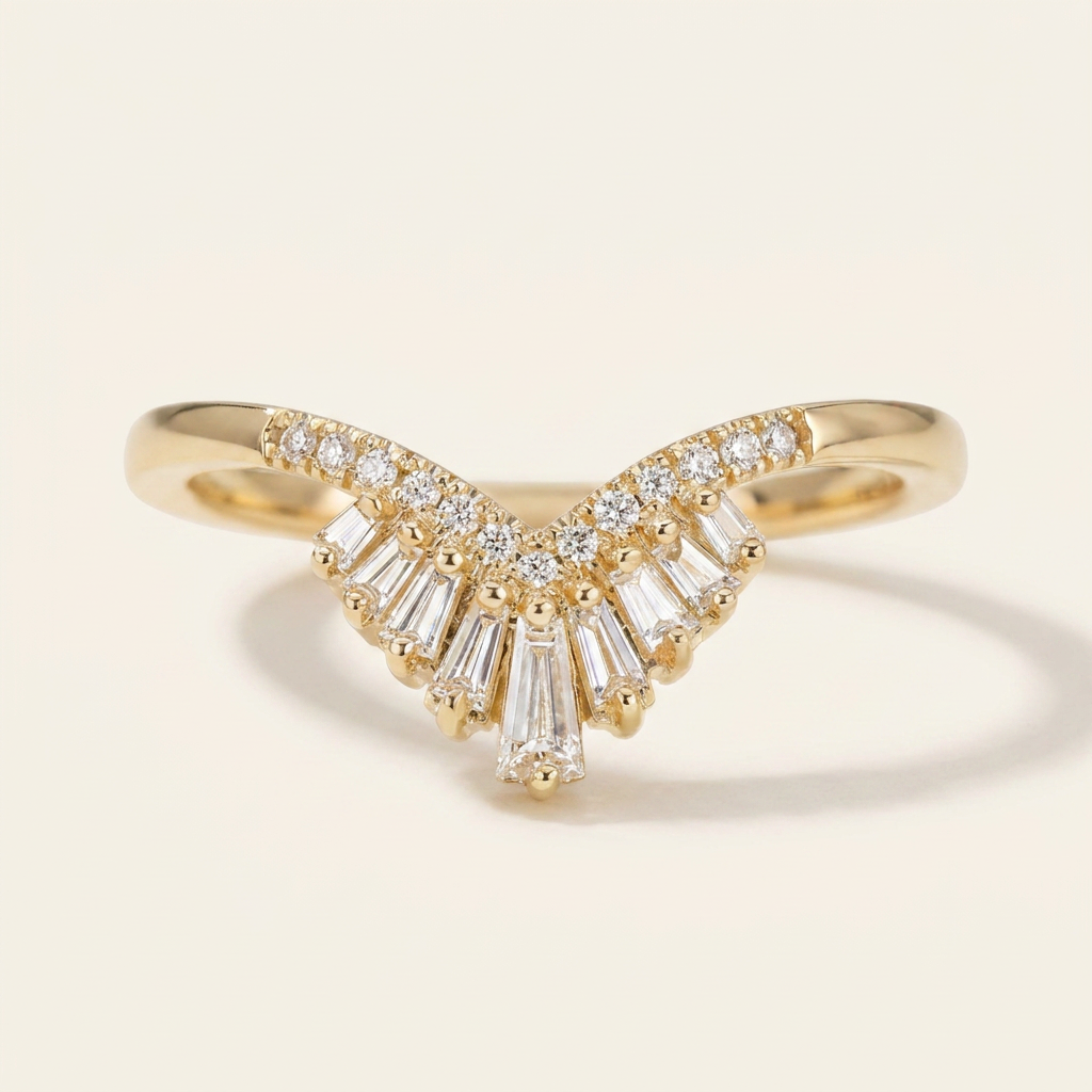 Moissanite 0.52 CT Baguette & Round Cut Diamond Ring