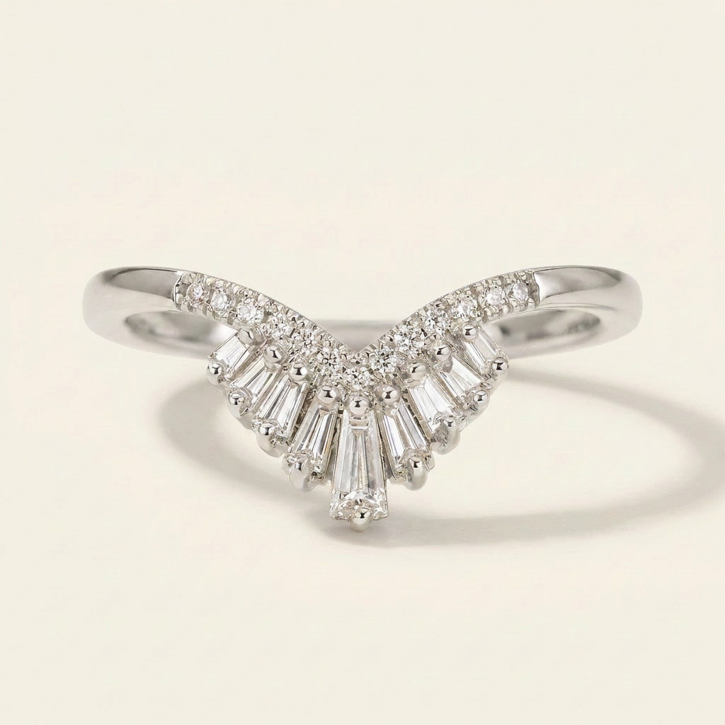 Moissanite 0.52 CT Baguette & Round Cut Diamond Ring