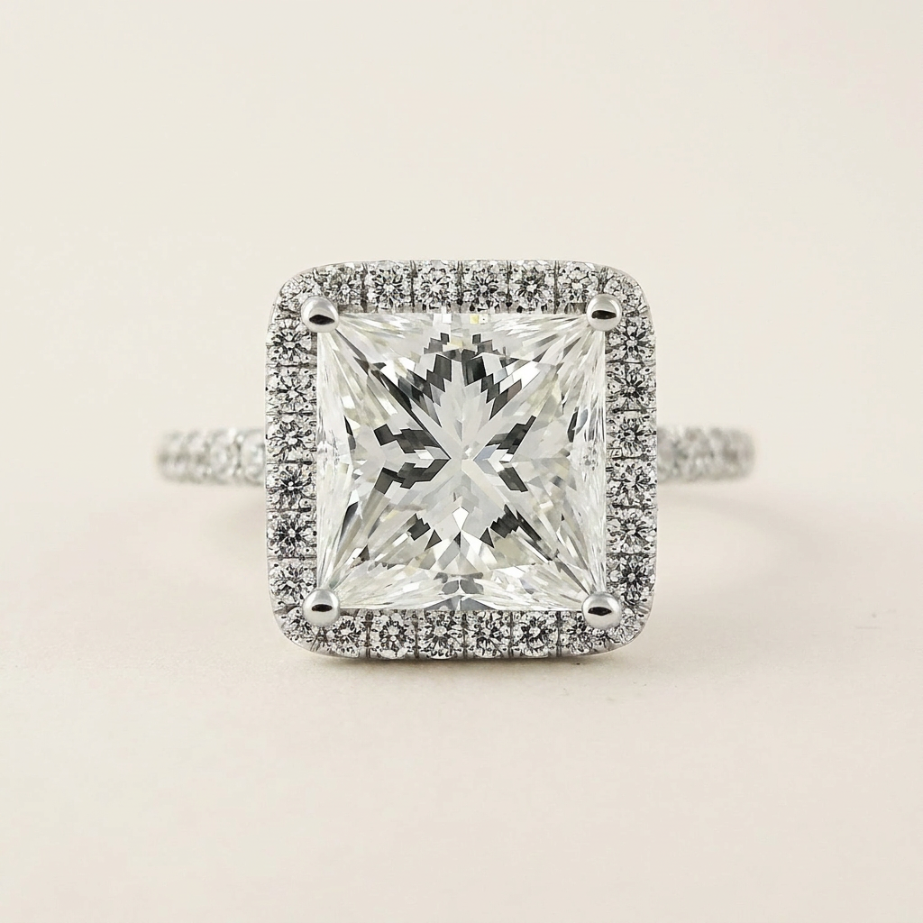 Moissanite 2.00 CT Princess Cut Diamond Halo Ring