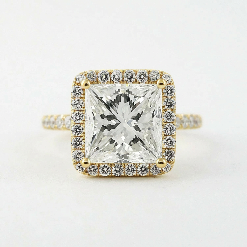 Moissanite 2.00 CT Princess Cut Diamond Halo Ring