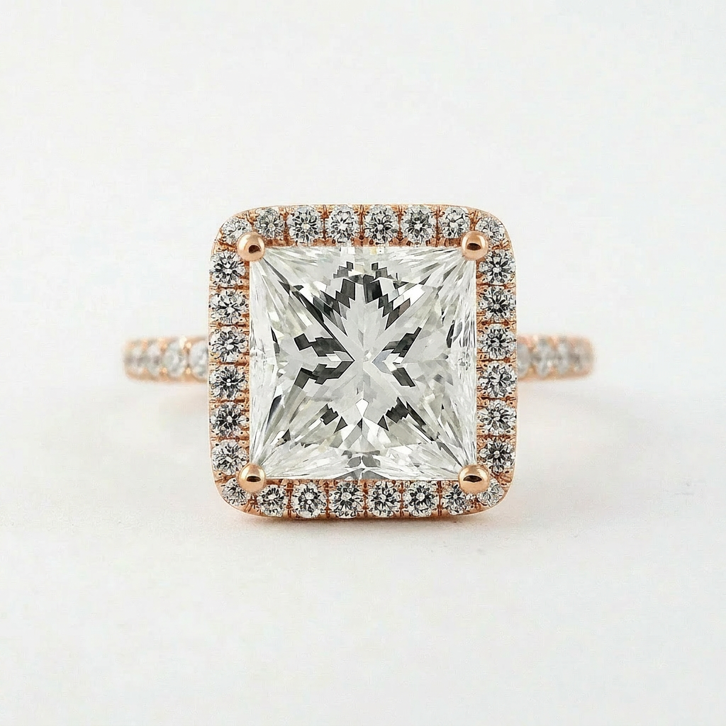 Moissanite 2.00 CT Princess Cut Diamond Halo Ring
