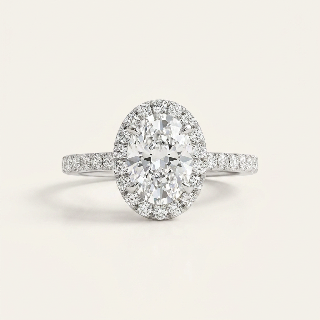 Moissanite 1.80 CT Oval Cut Diamond Halo Ring