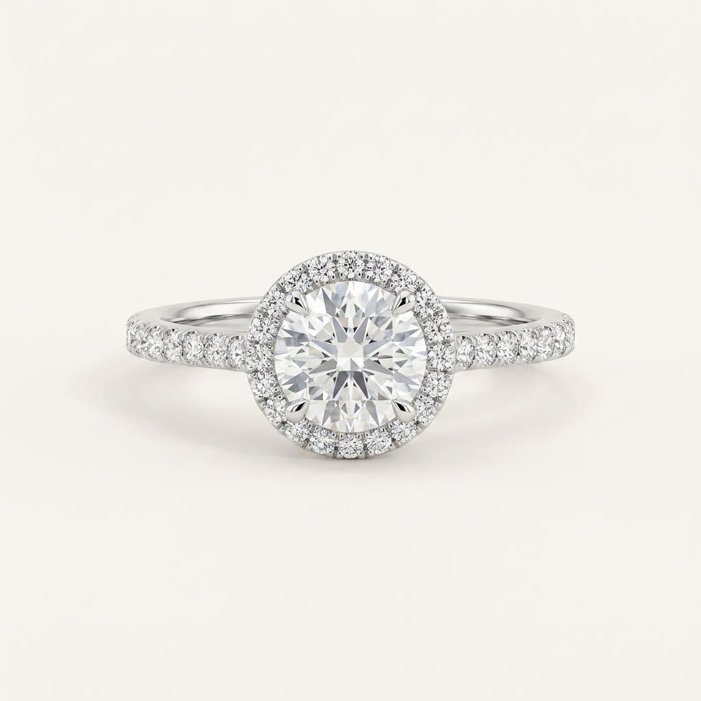 Moissanite 1.00 CT Round Cut Diamond Halo Ring