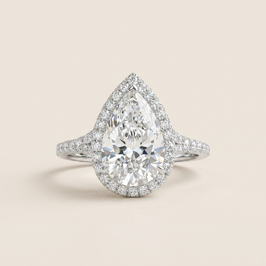 Moissanite 3.00 CT Pear Cut Diamond Halo Ring