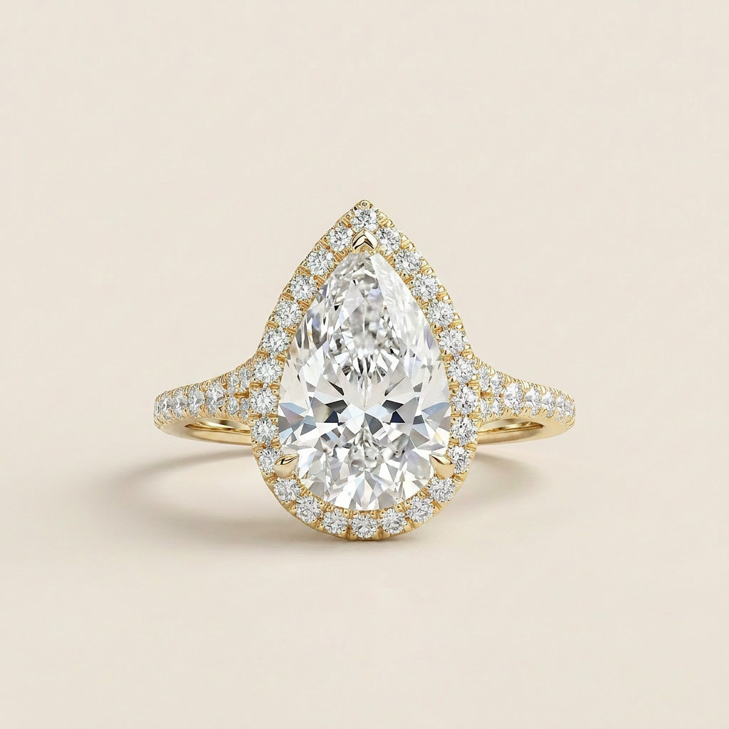 Moissanite 3.00 CT Pear Cut Diamond Halo Ring