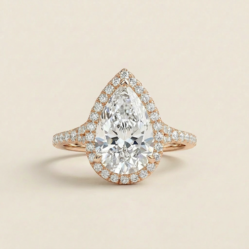 Moissanite 3.00 CT Pear Cut Diamond Halo Ring