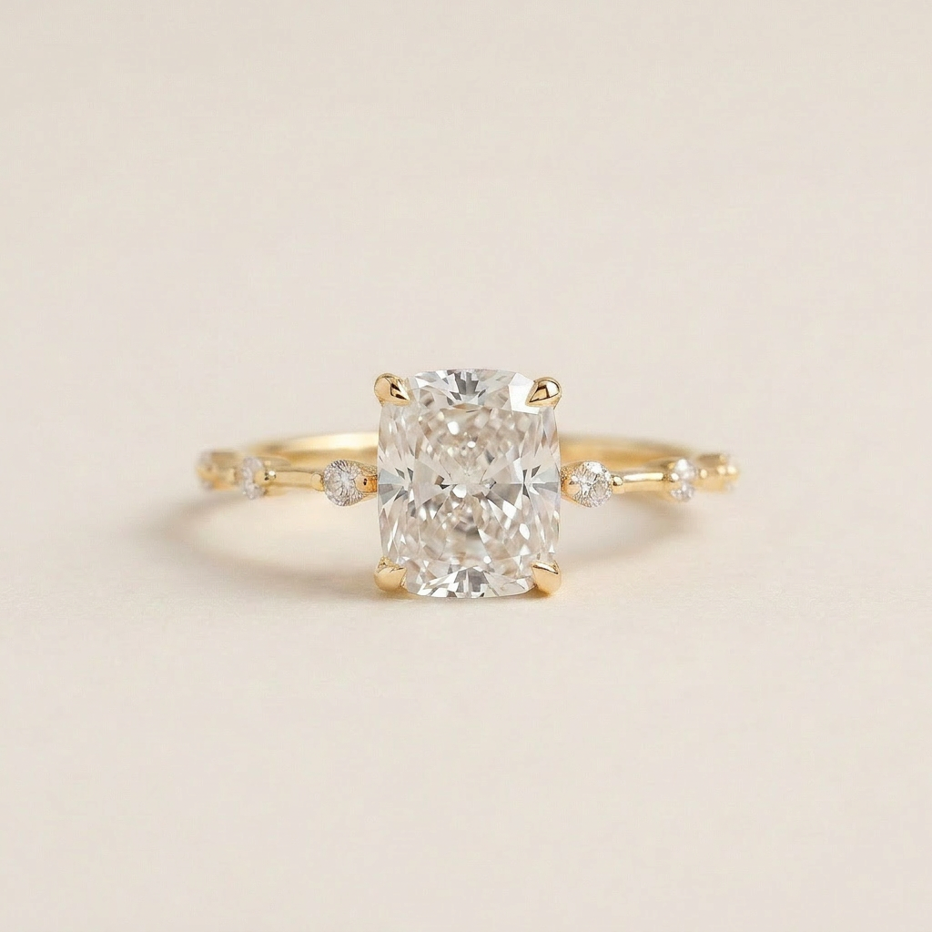 Moissanite 2.00 CT Cushion Cut Diamond Solitaire Ring (V-Victorian)